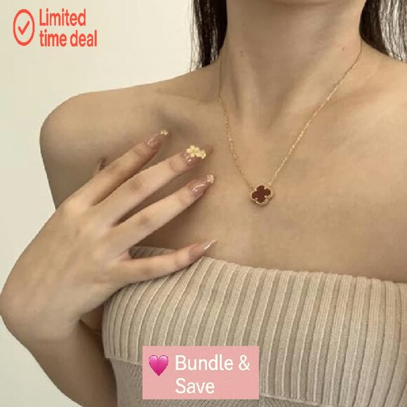 18K Gold Plated Four Leaf Clover Necklace Set 3Pcs Adjustable Chain Lucky - Picture 7 of 8